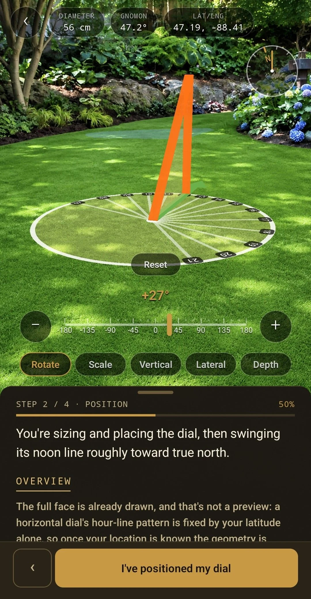 Position the dial and its hour lines in AR