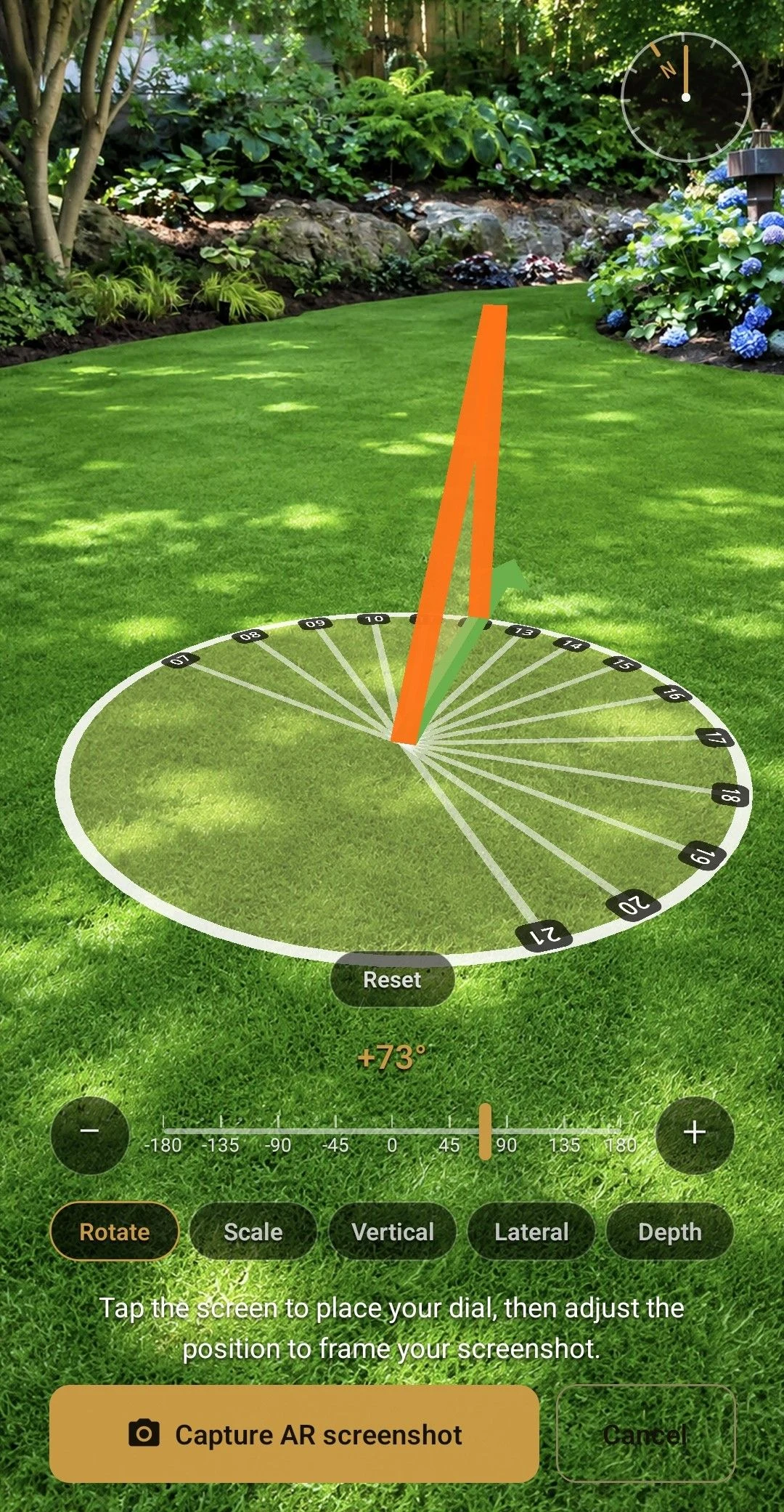 A finished sundial in AR, viewed top-down