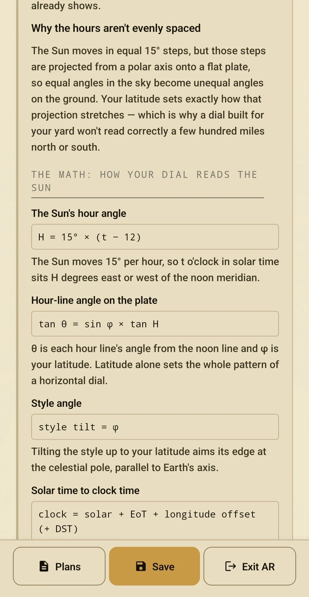 Show the math - the hour-angle and style formulas