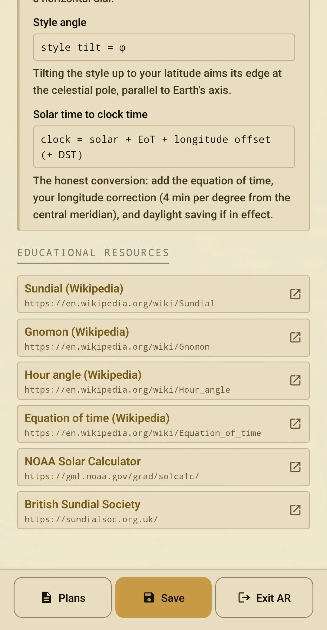 The in-app “show the math” sheet with further-reading resources