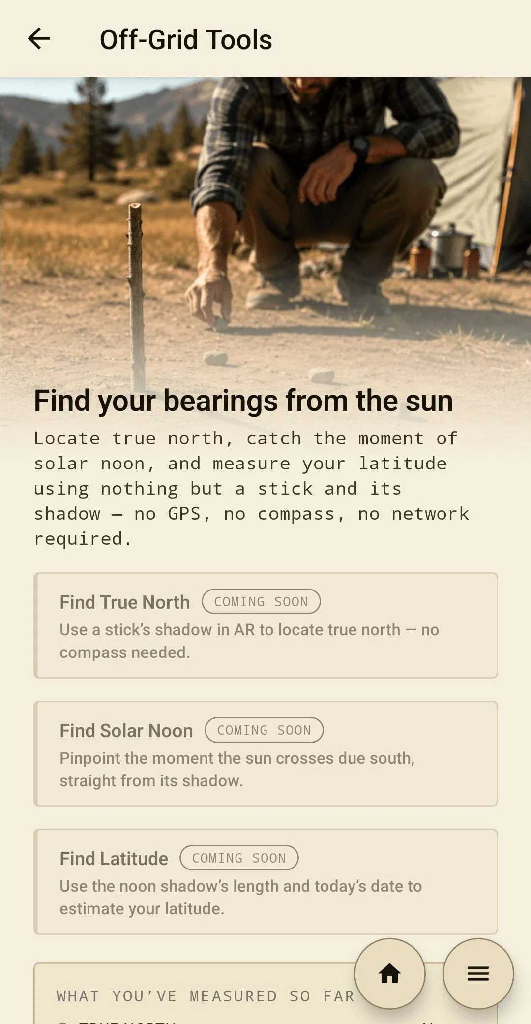 Off-grid tools - find north, solar noon, and latitude from the sun