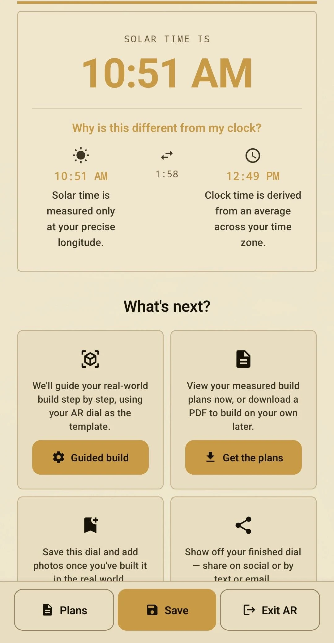 Readout - dial time vs clock time, deviation, location and dial geometry