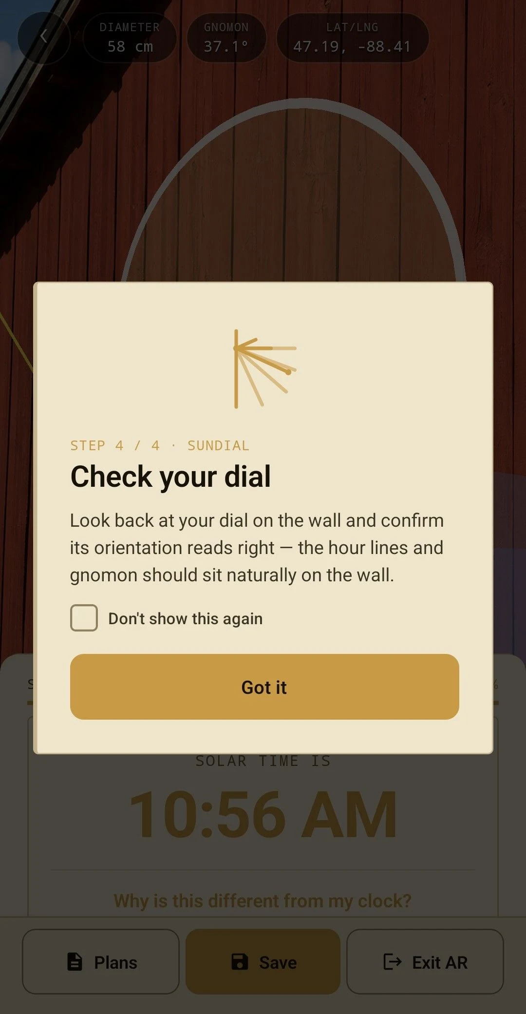 Your sundial is ready - hour lines, gnomon, latitude and alignment
